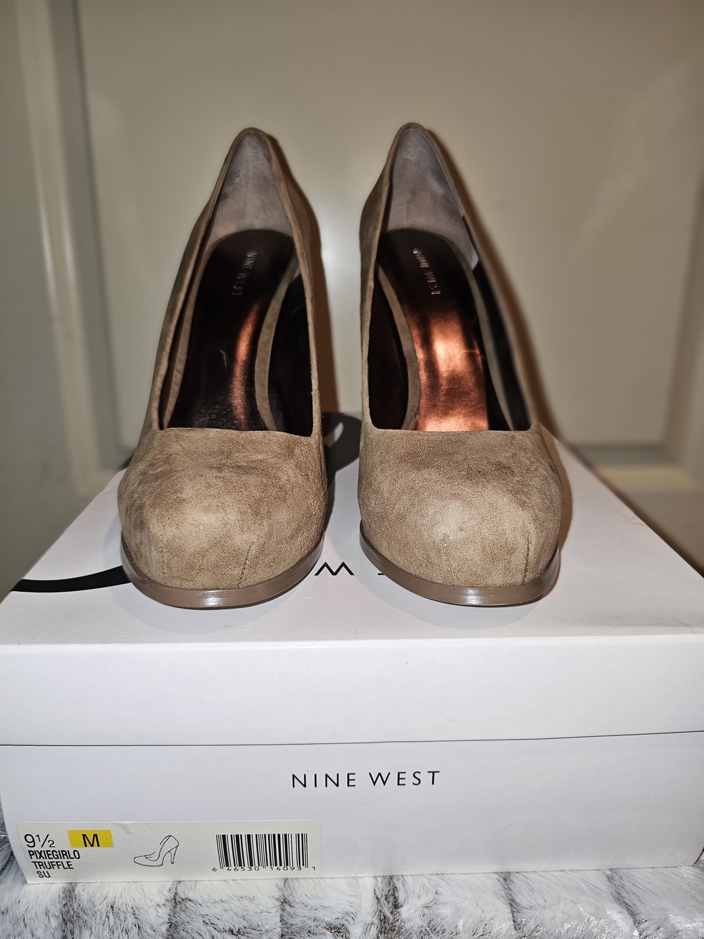 Nine West Truffle Suede Classic Round-Toe Pumps